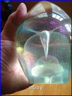 Large ROBERT EICKHOLT Iridescence Art Glass Paperweight. Signed. Mint