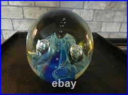 Large Signed 1995 Robert Eickholt Art Glass Iridescent Planet Paperweight 4.10
