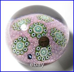 Large St. Louis 1972 Ltd Ed Pink Carpet Ground Paperweight Millefiori Clusters