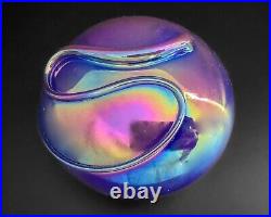 Levay 4 Iridescent Blue Purple Pink Swirl Art Glass Paperweight