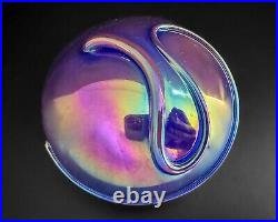 Levay 4 Iridescent Blue Purple Pink Swirl Art Glass Paperweight