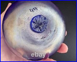 Levay 4 Iridescent Blue Purple Pink Swirl Art Glass Paperweight