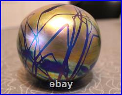 Levay paperweight Signed Art Glass Iridescent Hand Blown Intaglio threaded