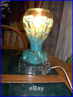 Light Blue ST. CLAIR PAPERWEIGHT LAMP Handblown Art Glass vintage