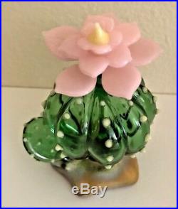 Lost Dog Studio Mouth Blown Flameworked Glass Pink Bloom Cactus Perfume Bottle