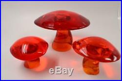Lot of 3 Vintage Viking Art Glass Mushroom Orange Paperweights #OF09