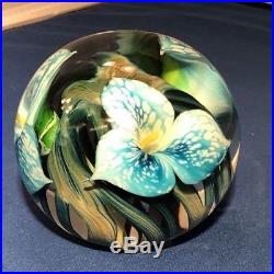 Lotton Studios 2011 J Heer GORGEOUS BLUE FLOWER ART Glass Paperweight Excellent