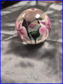 Lotton Studios Scott Bayless Pink White Orchid Art Glass Paperweight