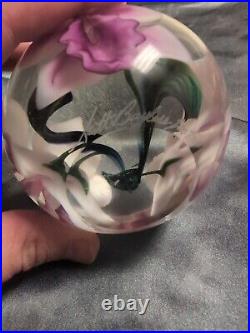 Lotton Studios Scott Bayless Pink White Orchid Art Glass Paperweight