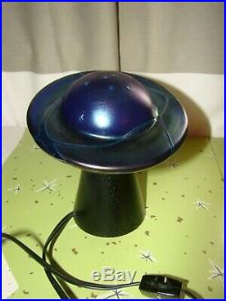 Lundberg Studios Art Glass Galaxy Lamp Saturn Cobalt Blue Stars Iridescent OOAK