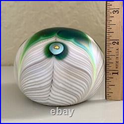 Lundberg Studios Art Glass Paperweight 1976 Stylized Peacock Pulled Feathers 804