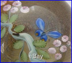 Lundberg Studios Daniel Salazar Art Glass Paperweight 1980 Butterfly & Florals