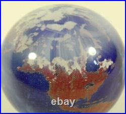 Lundberg Studios Glass World Earth Globe Paperweight Dated 4-16-88 Signed