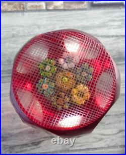 MAGNUM Murano Art Glass Ruby Overlay Cut Faceted Millefiori Rondelle Paperweight