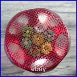 MAGNUM Murano Art Glass Ruby Overlay Cut Faceted Millefiori Rondelle Paperweight