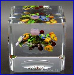 MAYAUEL WARD suspended bouquet Cube Art Glass Block Paperweight, Apr 2.35Hx2.5W