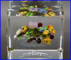 MAYAUEL WARD suspended bouquet Cube Art Glass Block Paperweight, Apr 2.35Hx2.5W