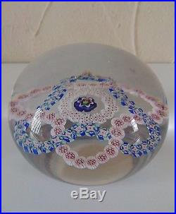 MID 19th Century French Clichy Glass Paperweight Entwined Blue & Pink Garlands