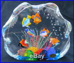 MURANO 6 Fish AQUARIUM Art Glass BLOCK Paperweight SCULPTURE 8 with label
