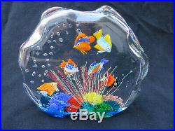 MURANO 6 Fish AQUARIUM Art Glass BLOCK Paperweight SCULPTURE 8 with label