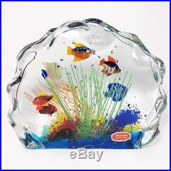 MURANO 6 Fish GLASS AQUARIUM BLOCK Art Paperweight SCULPTURE Angelfish Italy