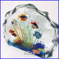 MURANO 6 Fish GLASS AQUARIUM BLOCK Art Paperweight SCULPTURE Angelfish Italy