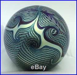 Magnificent Correia Paperweight Pulled Feather Blue Iridescent & Metallic Glass