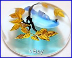 Magnificent RICK AYOTTE Tree Branch with BLUE JAY Bird ART Glass PAPERWEIGHT