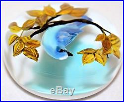 Magnificent RICK AYOTTE Tree Branch with BLUE JAY Bird ART Glass PAPERWEIGHT