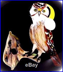 Magnificent RICK AYOTTE Watchful OWL Moon and TREE ART Glass PAPERWEIGHT