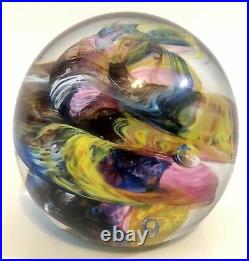 Magnificent Selkirk Rainbow Swirl Art Glass Paperweight Signed Selkirk Scotland