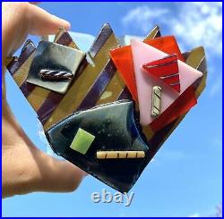 Mark Russell Studio Art Glass Geometric Abstract Paperweight Signed 1985