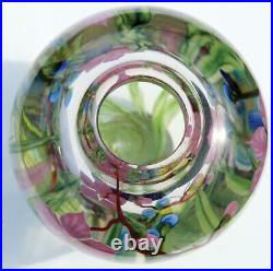 Mayauel Ward Flower Bouquet Butterfly Paperweight Art Glass Vase (1999)