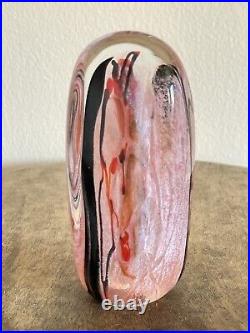 Michael Nourot Pink Glass Abstract Paperweight 1988 5.5H Art Glass