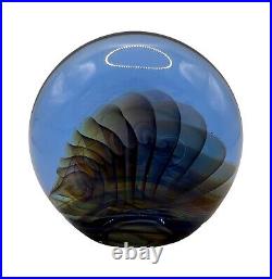 Michael O'Keefe Art Glass Paperweight Delicate Veiled Fan Sculpture Signed Blue