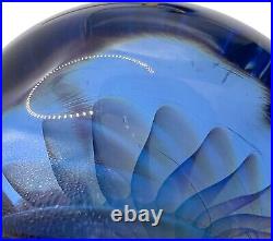 Michael O'Keefe Art Glass Paperweight Delicate Veiled Fan Sculpture Signed Blue