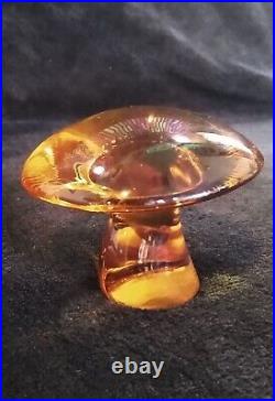 Mid Century Viking Glass Mushroom Amber Orange Art Glass / Vintage Glass 3.5 in