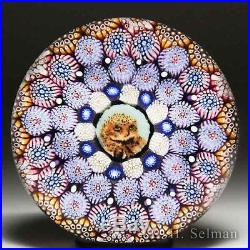 Mike Hunter 2016 owl murrina and complex concentric millefiori glass paperweight