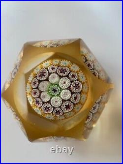 Millefiori Close Concentric Gold Faceted Floating Mushroom Glass Paperweight