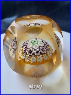 Millefiori Close Concentric Gold Faceted Floating Mushroom Glass Paperweight