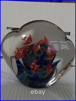 Murano Art Glass 3D Paperweight 6W x6H Ocean Scene With Reef And Red Fish