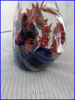 Murano Art Glass 3D Paperweight 6W x6H Ocean Scene With Reef And Red Fish