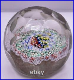 Murano Art Glass FACETED Paperweight Concentric Millefiori BEAUTIFUL