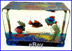 Murano Art Glass Fish Aquarium Block Paperweight Sculpture