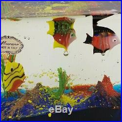 Murano Art Glass Fish Aquarium Block Paperweight Sculpture with Stickers