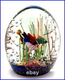 Murano Art Glass Fish Aquarium Reef Seaweed Egg 6 Tall Paperweight