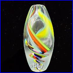 Murano Art Glass Vase Multi color Swirls Paperweight 9T 2W Vintage