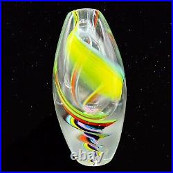 Murano Art Glass Vase Multi color Swirls Paperweight 9T 2W Vintage
