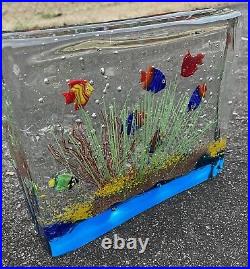 Murano Colorful Fish Sea Grass Aquarium Fused Glass Block Paperweight Large