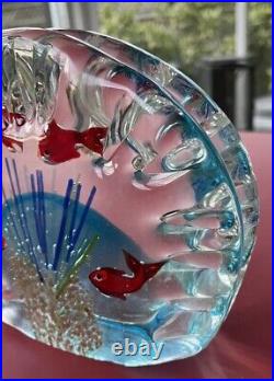 Murano Glass Fish Tank Aquarium with Aventurine Sand, 4 Goldfish Bright Colors